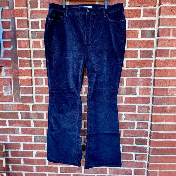 Old Navy Velvet Pants Size 20 Black Flare Higher High Rise Secret Smooth Pockets - Picture 1 of 12